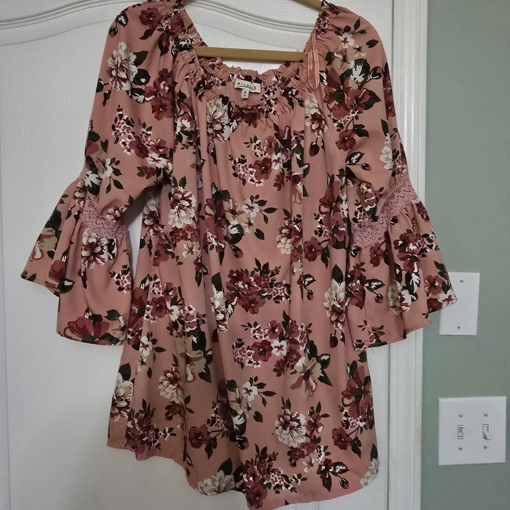 Maurices Floral Blouse in Pink and Burgundy